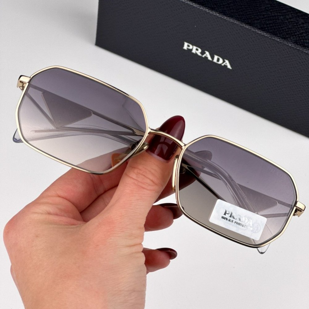 Prada PRA51S ZVN30C Sunglasses Pale Gold Gradient Blue Mirror Geometric Unisex - Picture 2 of 15